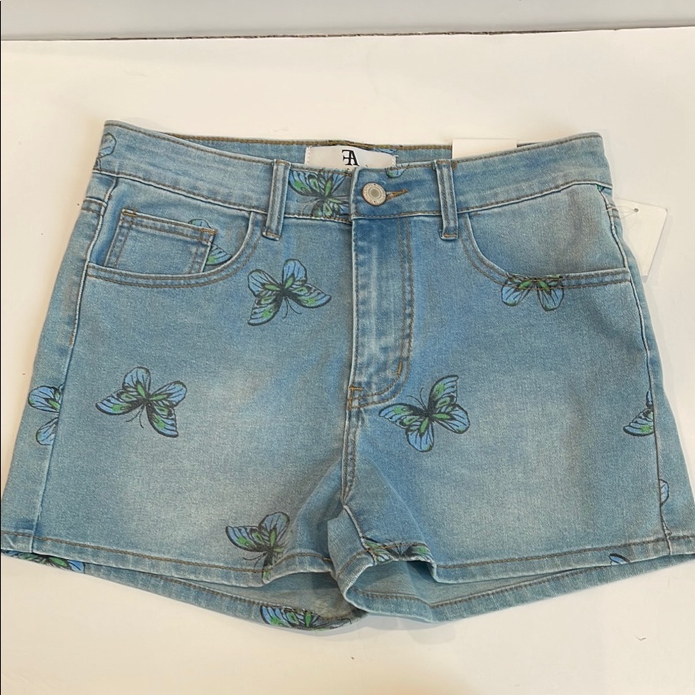 Flying Angel Butterfly Print‎ High Rise Soft Stretch Denim Shorts 9/29